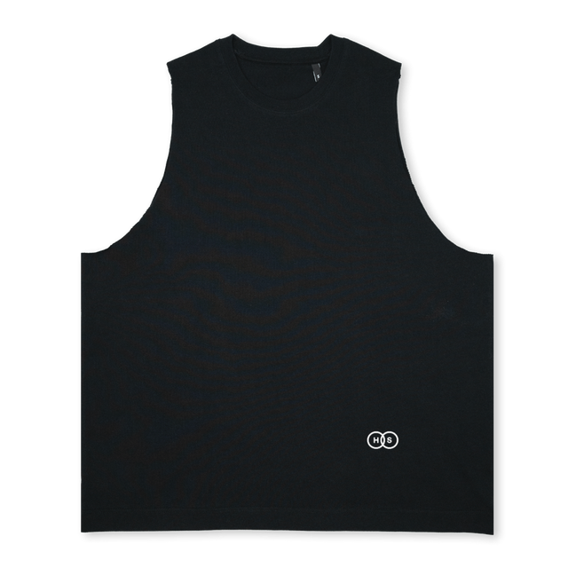 TANKWHITEBLACKBNS Deep Black Oversized Vest.