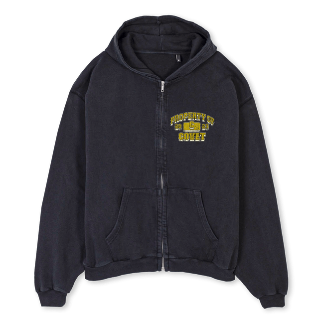 MUSTARD Vintage Black Oversized Zipped Hoodie.