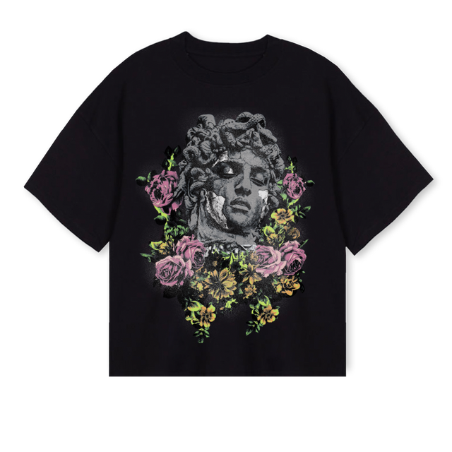 PRAY FOR MADUSA_B Black Oversized Boxy Tee