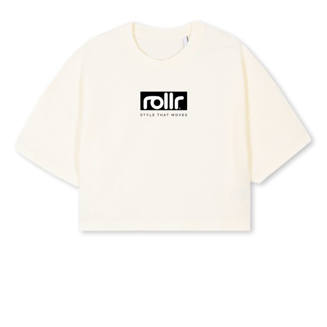 ROLLRCROPTEE Cream Cropped Oversized Tee.