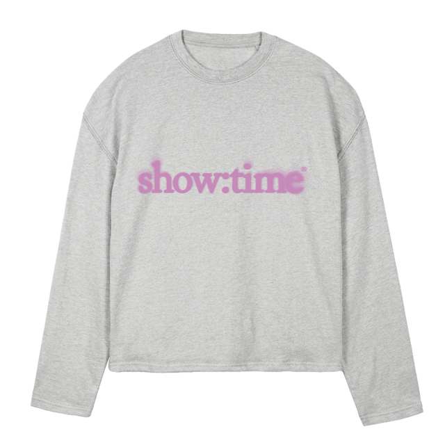 PINKLOGOBLURWHITE_LG Light Grey Marl Oversized Boxy LS Tee.