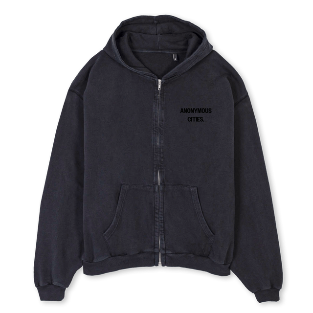 ANMCTSLOGOZIPUP Vintage Black Oversized Zipped Hoodie.