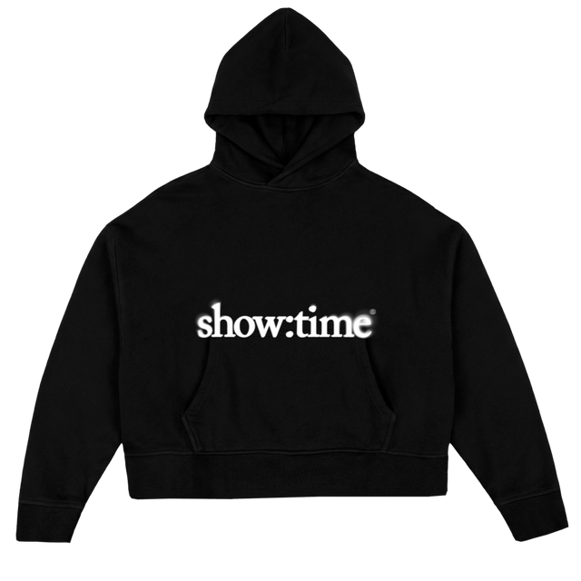 LOGOMIDDLE_B Black Oversized Boxy Hoodie.
