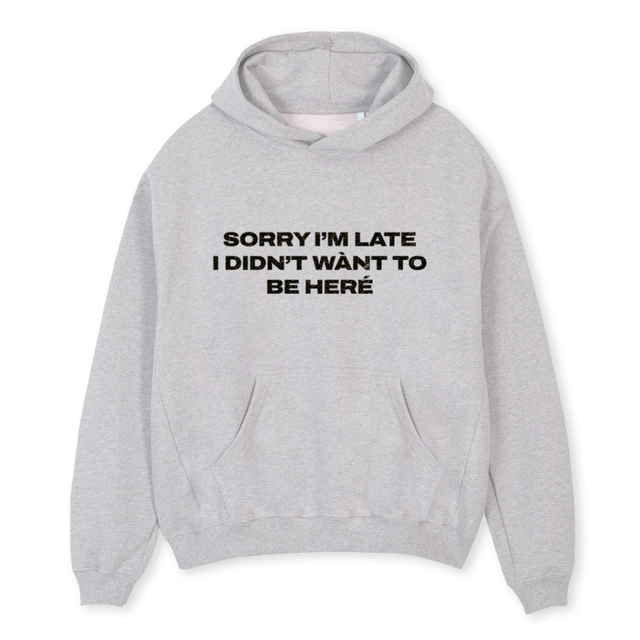 SORRYIMLATEHOOD Light Grey Marl Oversized Hoodie.