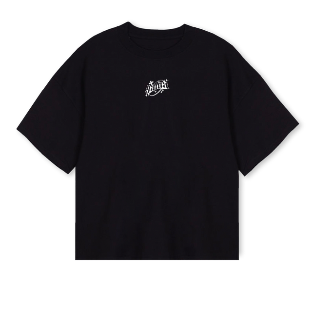 GAMATEE_WB Black Oversized Boxy Tee