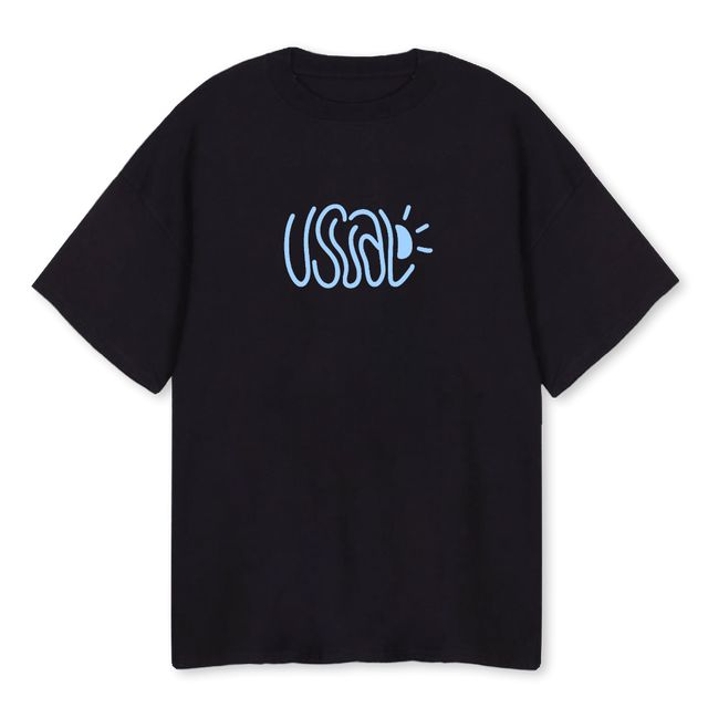 USUAL DAY BLU Black Oversized Tee.