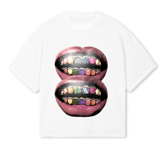 BAMI MOUTH_W White Oversized Boxy Tee.