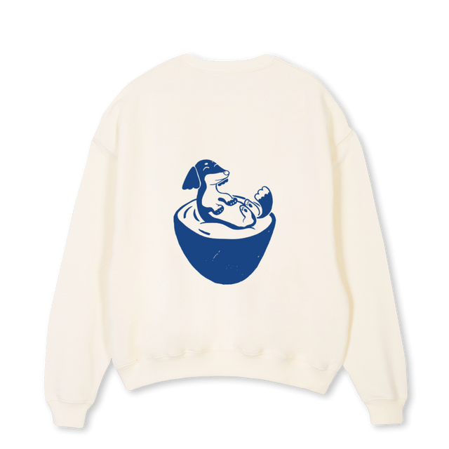 IM AT HAPPY Cream Oversized Crewneck Sweater.