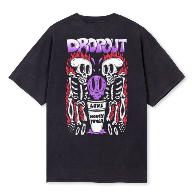 LOG DROP PUEPLE Vintage Black Oversized Tee