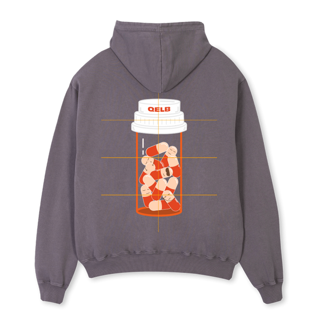 SLEEPING PILLS GREY Pigment Grey Oversized Hoodie.