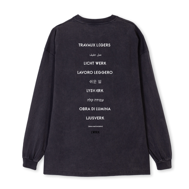 LWRK LANGUAGES_VB Vintage Black Oversized LS Tee.