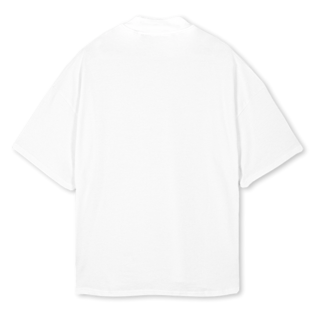 SCRE White Oversized Mock Neck Tee.