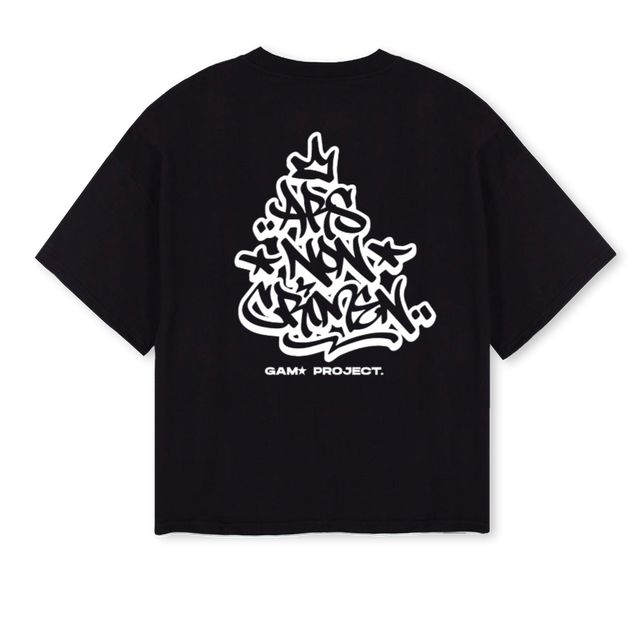 GAMATEE_WB Black Oversized Boxy Tee