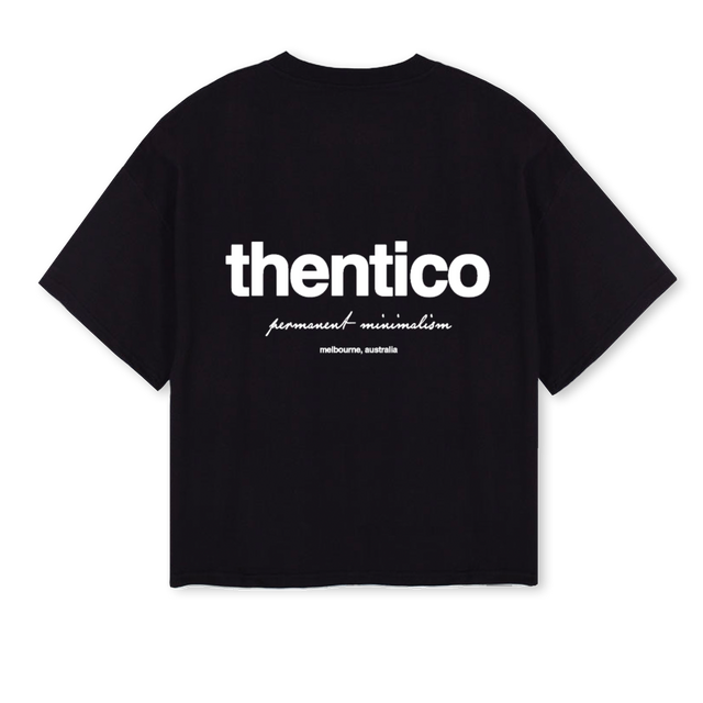 THENTIC_OSBTEE Black Oversized Boxy Tee.