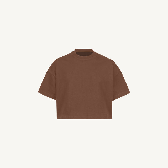 Vintage Brown Cropped Oversized Tee Mockups.