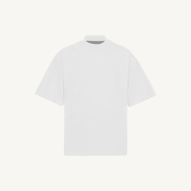 White Oversized Mock Neck Tee Mockups.