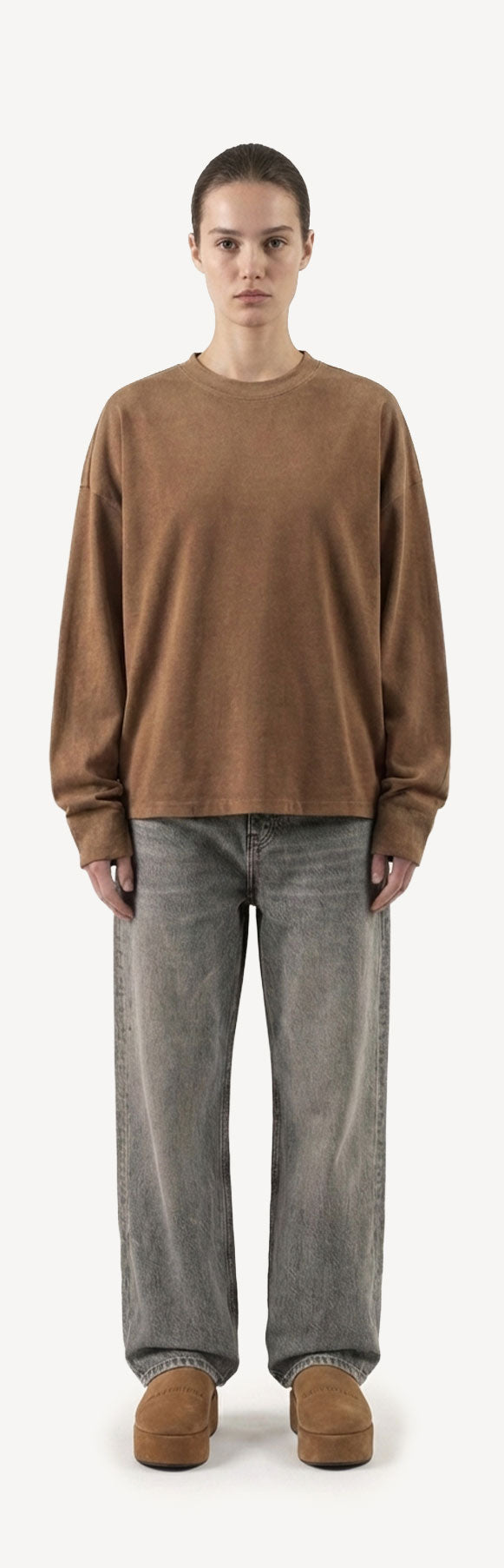 Vintage Tan Oversized Boxy LS Tee.