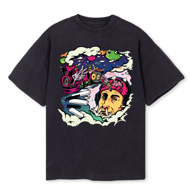 TRAIN OF THOUGHT Vintage Black Oversized Tee.