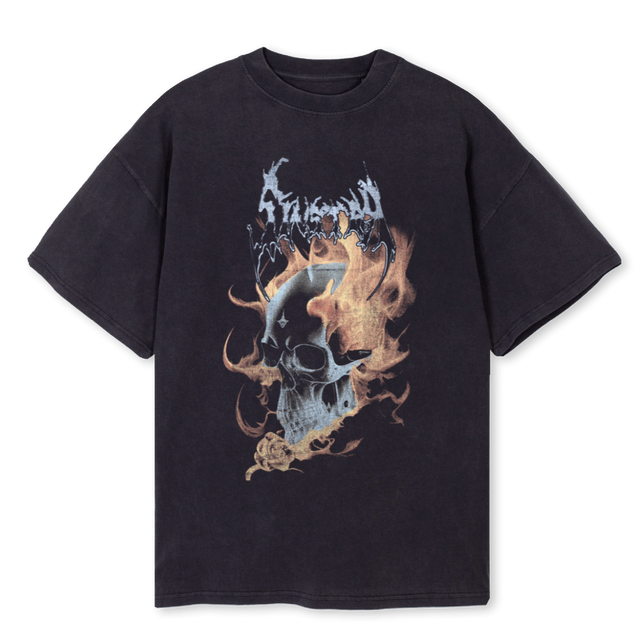 SKULL FIRE Vintage Black Oversized Tee.