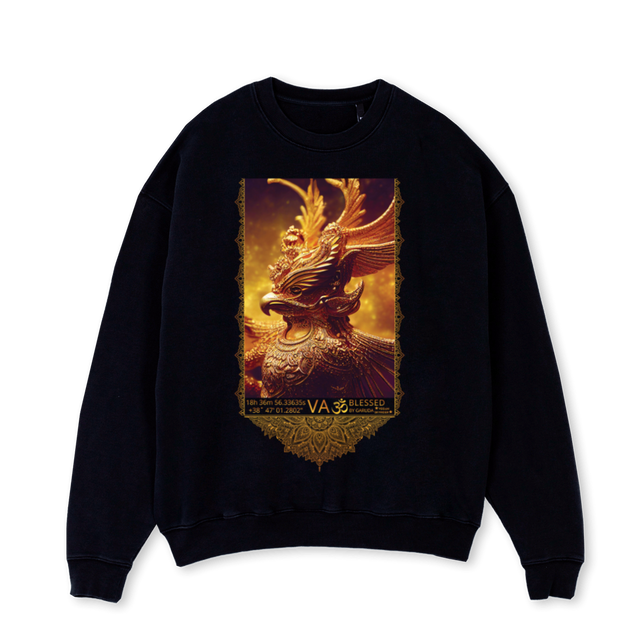 BLESSEDGARUDA  Black Oversized Crewneck Sweater.