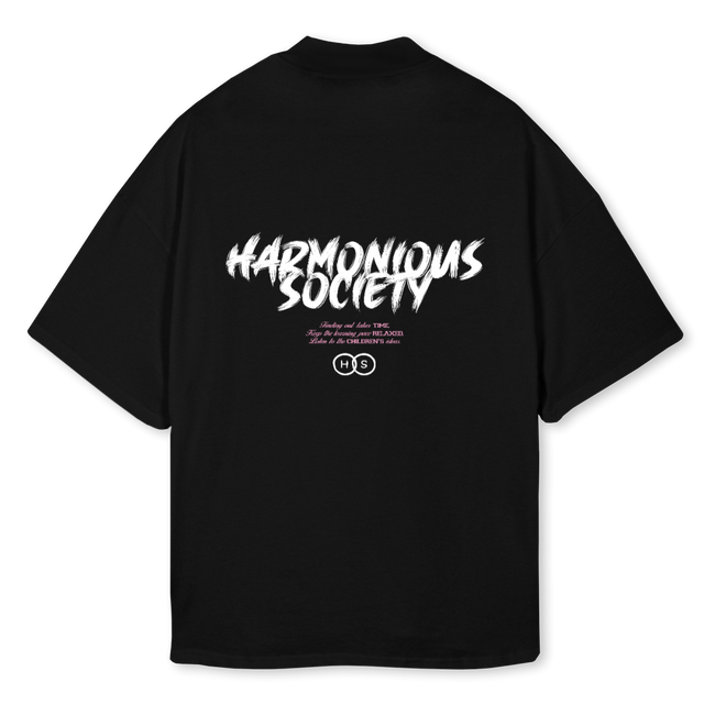 BLACKMOCKNECKBRUSH Black Oversized Mock Neck Tee.