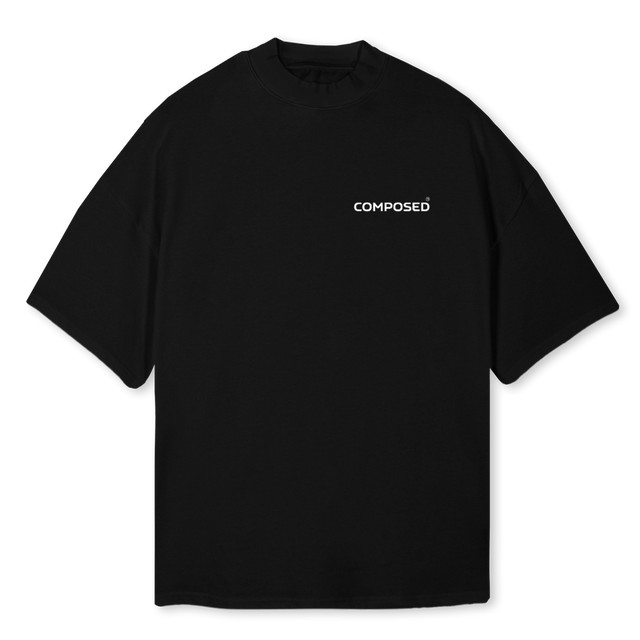 COMPOSEDTEEBLACK Black Oversized Mock Neck Tee.