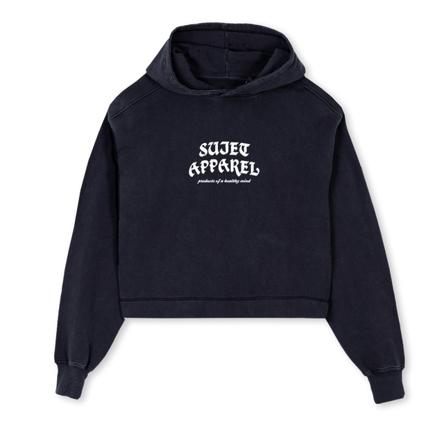 MHCROPED Vintage Black Cropped Hoodie.