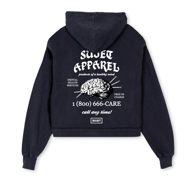MHCROPED Vintage Black Cropped Hoodie.