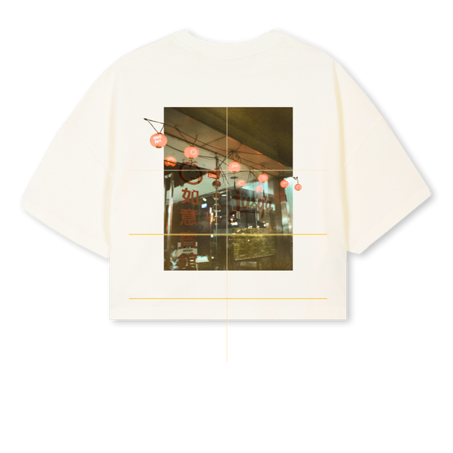 CHINATOWN Cream Cropped Oversized Tee.