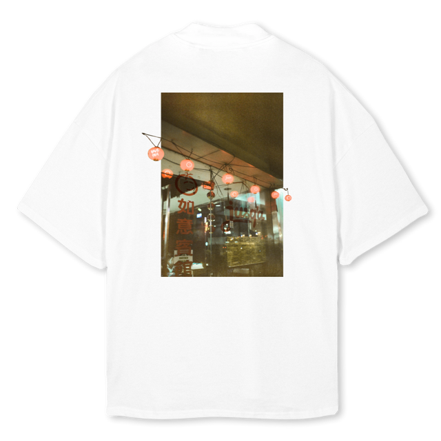 CHINATOWN White Oversized Mock Neck Tee.