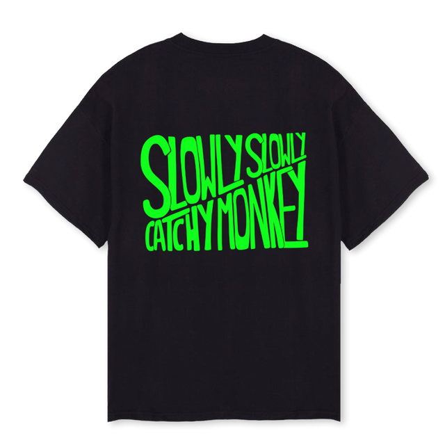 SLOWLY CATCHY Black Oversized Tee.