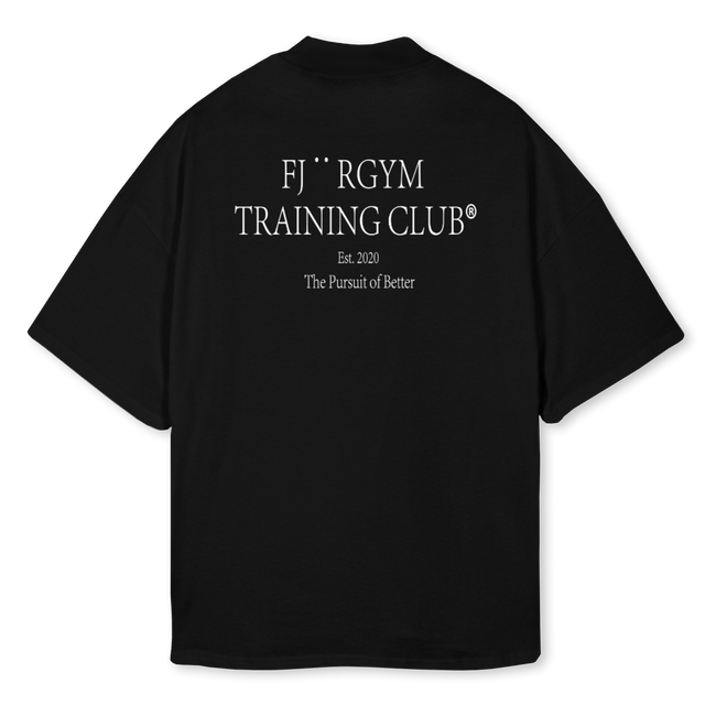 FJRGYM TRNING CLUB Black Oversized Mock Neck Tee.