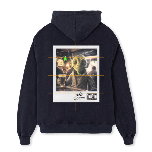 XIV ALIEN  Vintage Black Oversized Hoodie.