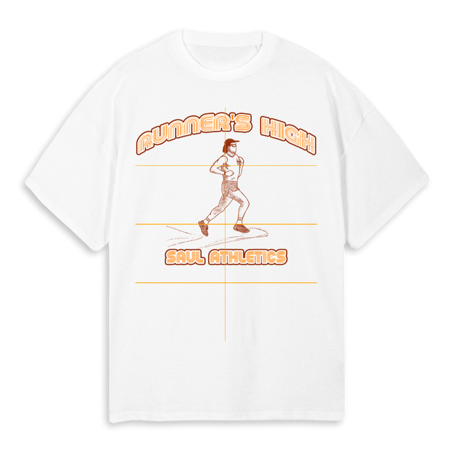 RUNNERS HIGH ORANGE White Oversized Tee.