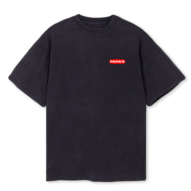 PAPAS RED DOT OS Vintage Black Oversized Tee.
