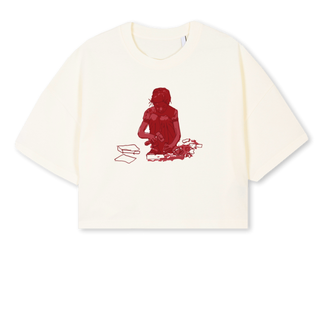 CORSAGE SEMESTER II Cream Cropped Oversized Tee.