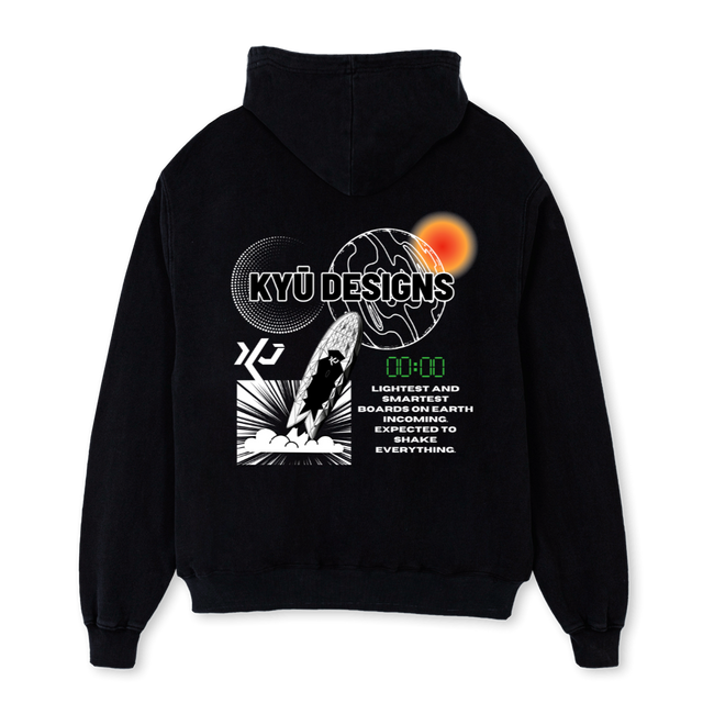 KYUSPACEHOODIELAUNCH Black Oversized Hoodie.