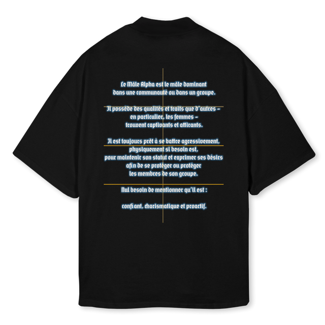 ALPHA WOL Black Oversized Mock Neck Tee.
