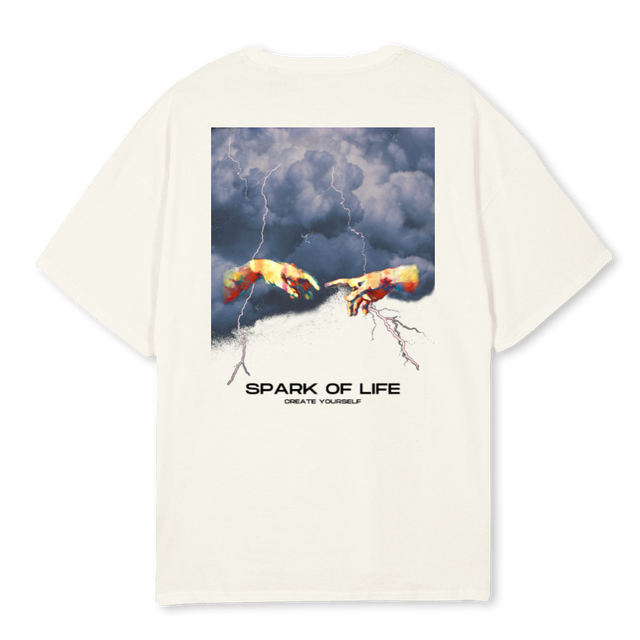 SPARK OF LIFE Cream Oversized Tee.