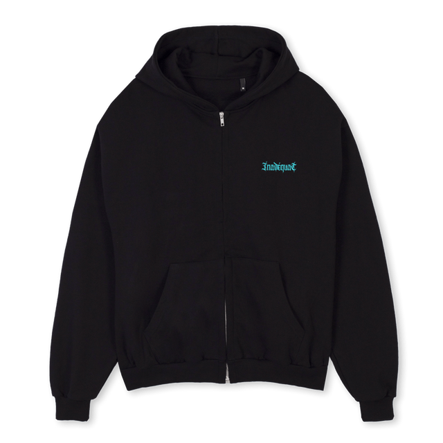 NTFRHOODIE Black Oversized Zipped Hoodie.