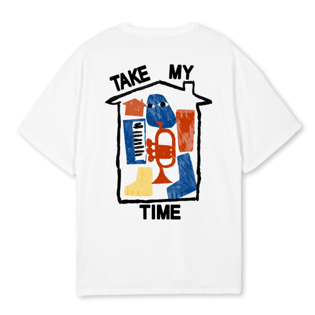 TAKE MY TIME RED White Oversized Tee.