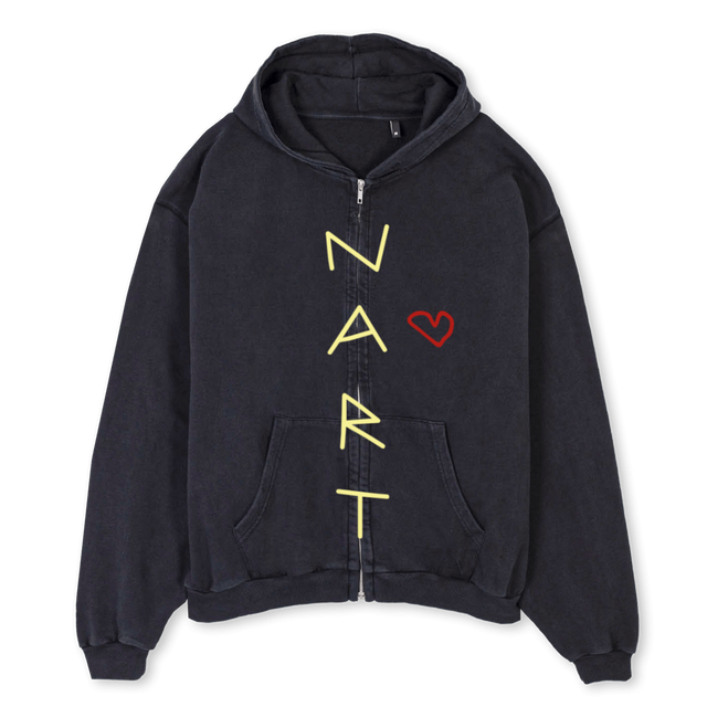 HEARTTEXTHART Vintage Black Oversized Zipped Hoodie.