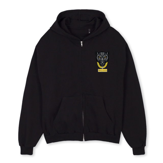 PANTHERZIP Black Oversized Zipped Hoodie.