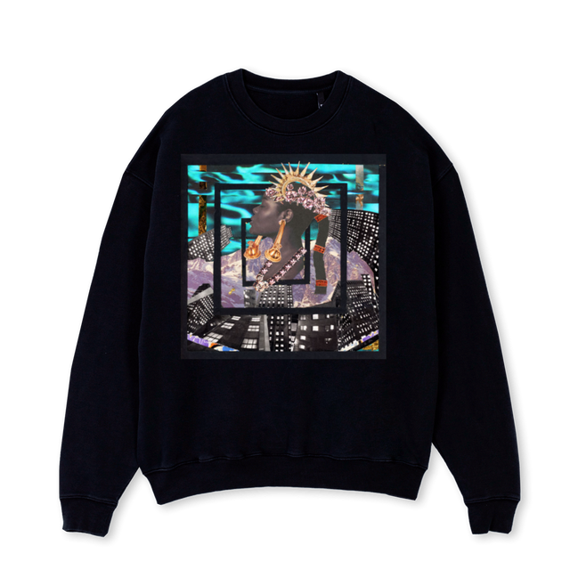 DEJAVU  Black Oversized Crewneck Sweater.