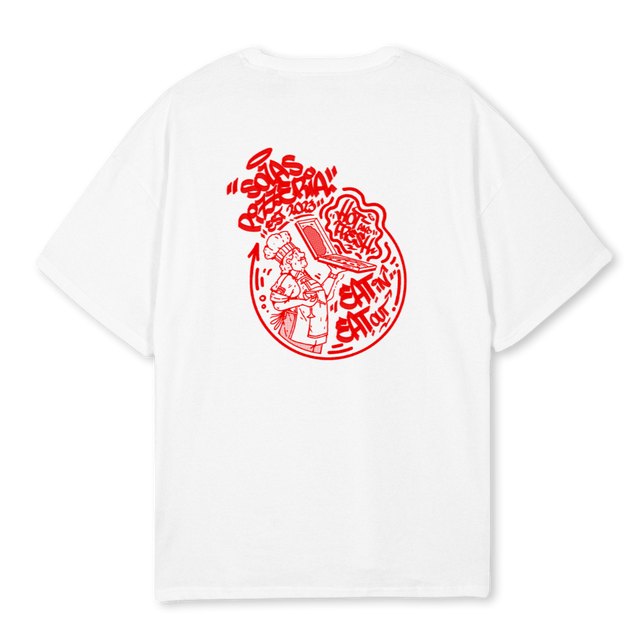 PIZZERIA White Oversized Tee.