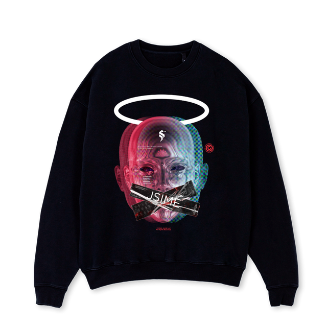 REDBLUE  Black Oversized Crewneck Sweater.
