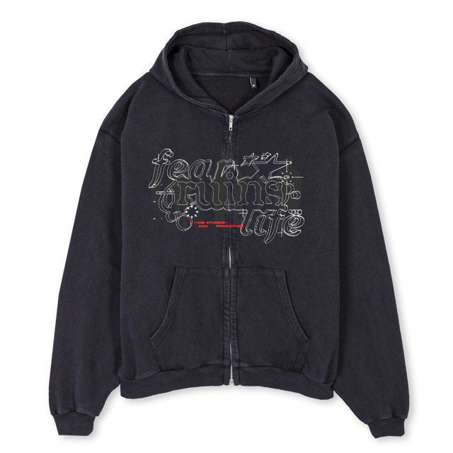 LUNEFRLZIPVINTAGE Vintage Black Oversized Zipped Hoodie.