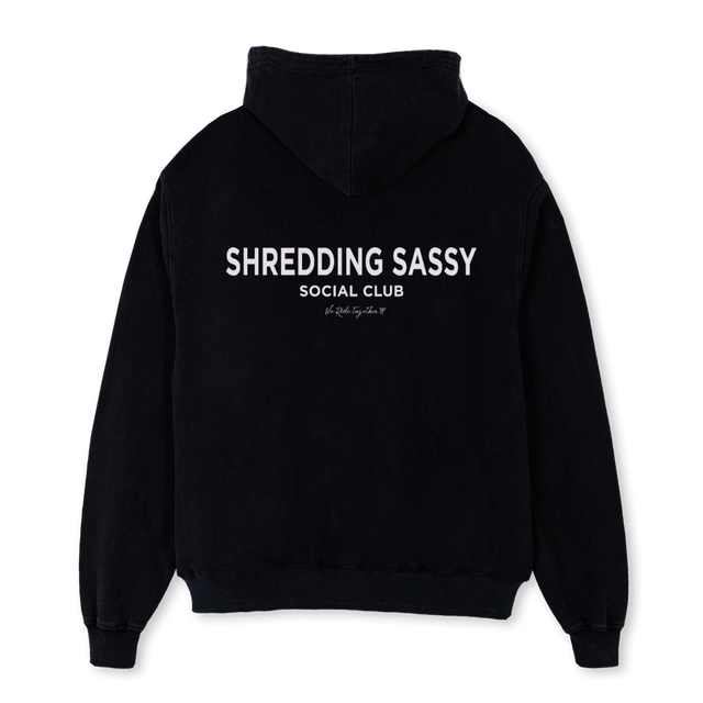 SSSCESSENTIALSBHOOD Black Oversized Hoodie.
