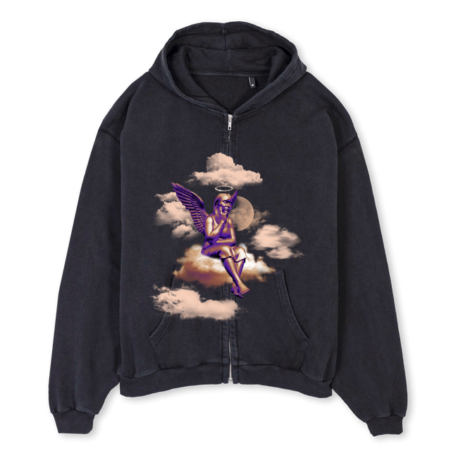TTIWLDAONE Vintage Black Oversized Zipped Hoodie.