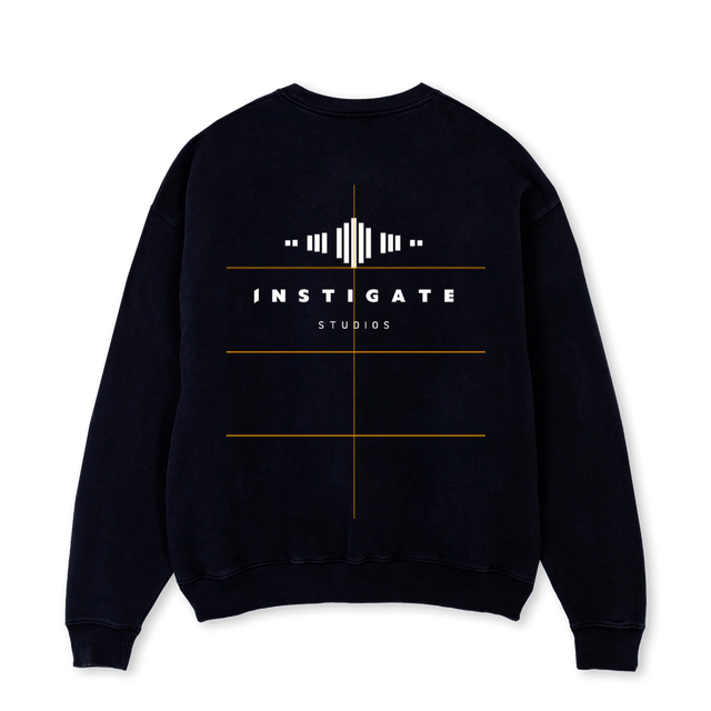 CREWBLWHIIGS Black Oversized Crewneck Sweater.